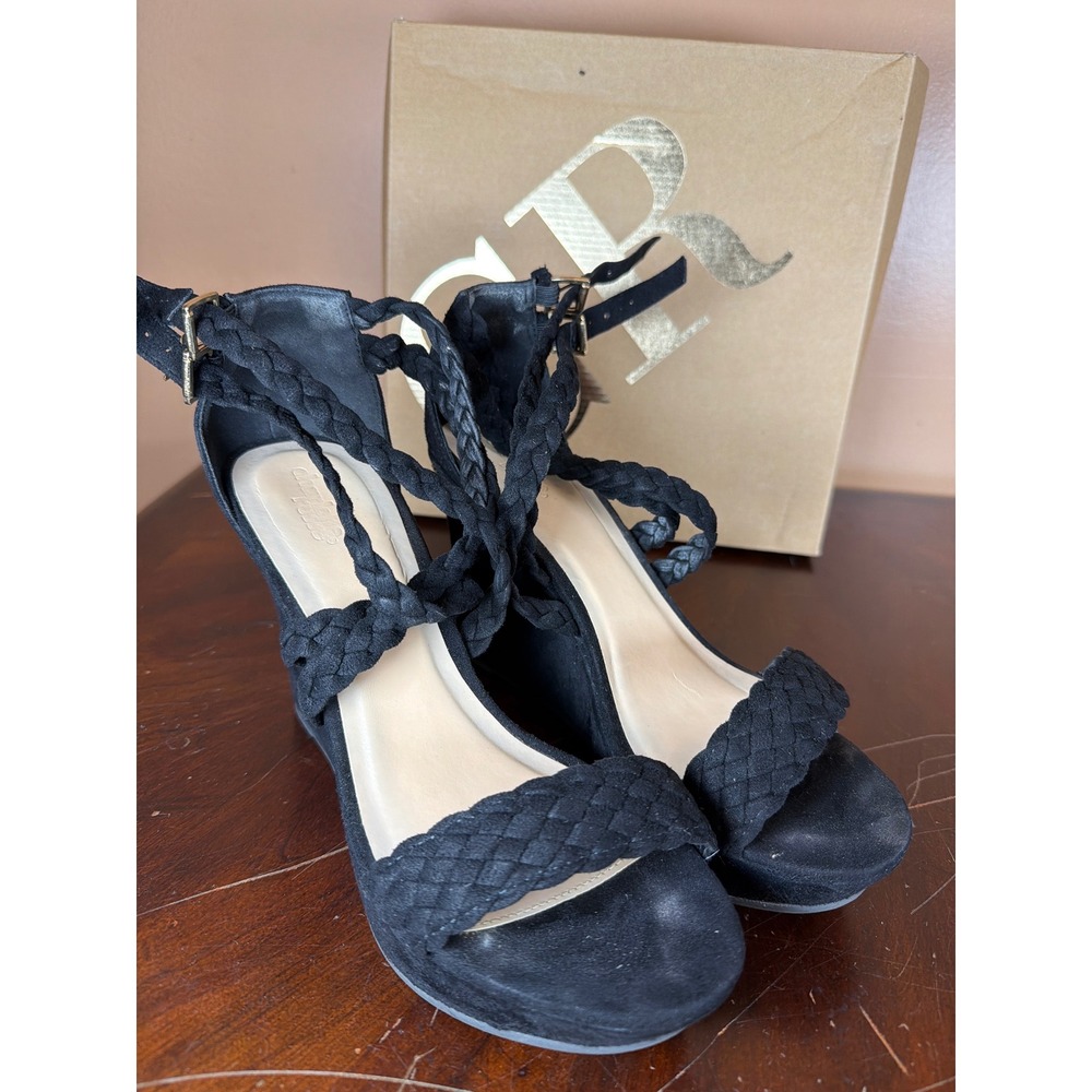 Charlotte Russe Black Braided Wedge Sandals Platform Ankle‎ Strap Heels